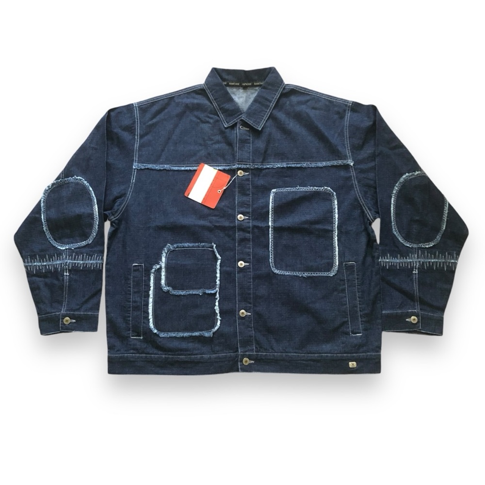 Vintage Deadstock Y2K Barcode Jean Denim Patch Jacket NWT 3XL Hip Hip Streetwear